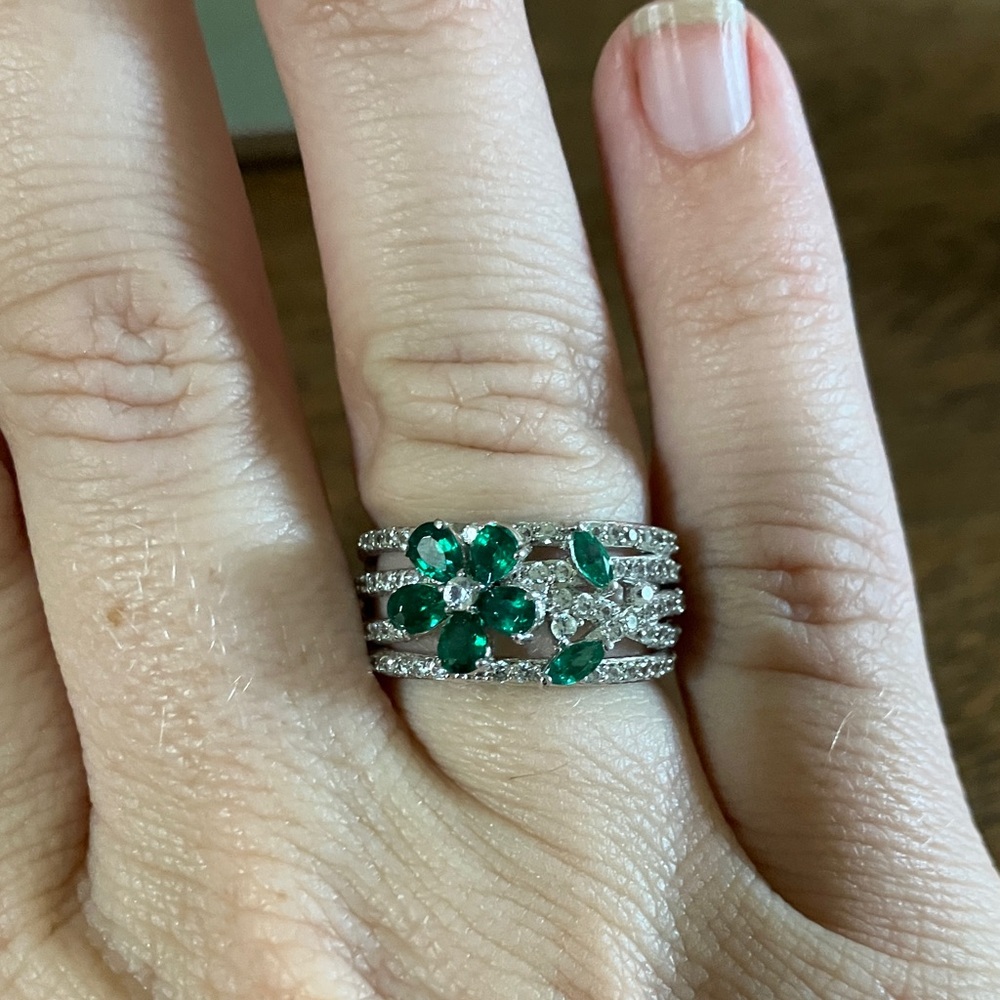 PAJ 925 Marked Green and Silver Gemstone Costume Ring Size‎ 7